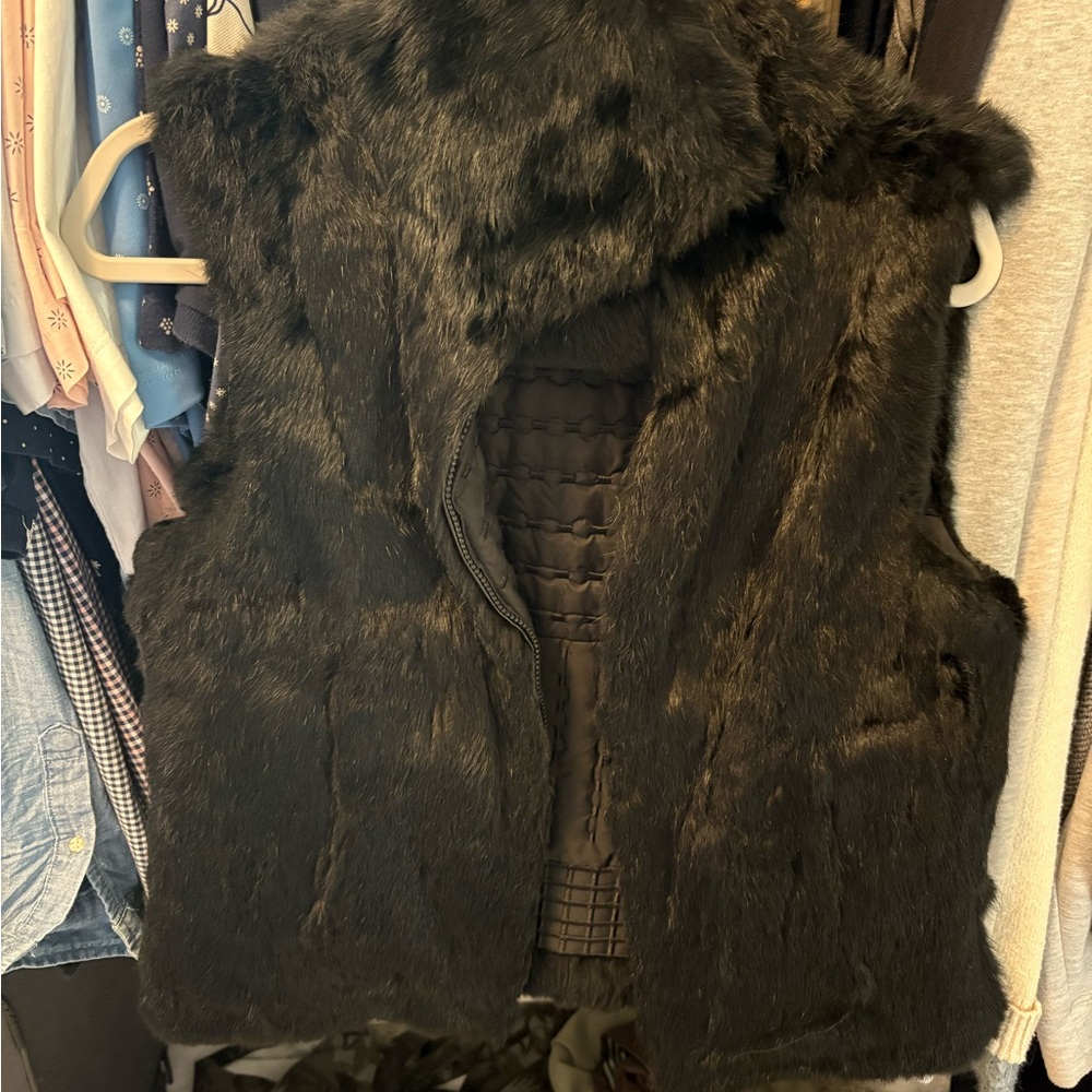 Authentic Reversible Black Rabbit Fur Vest SIZE Small